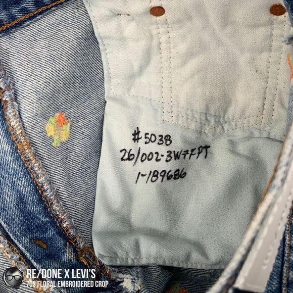 RE/DONE X LEVI’S 70s FLORAL EMBROIDERED RECONSTRUCTED VINTAGE JEANS CROPPED 26 - Picture 13 of 15